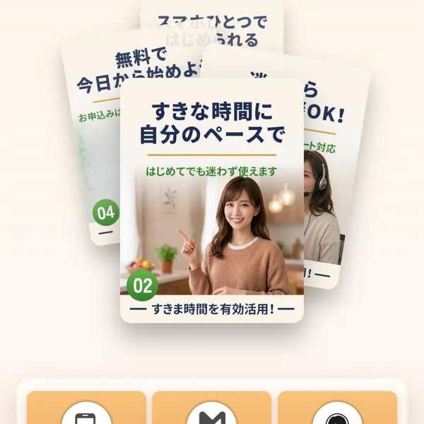 株式会社DAIS&Coの広告ページ。「すきな時間に自分のペースで」「はじめてでも迷わず使えます」と女性の画像が表示されている