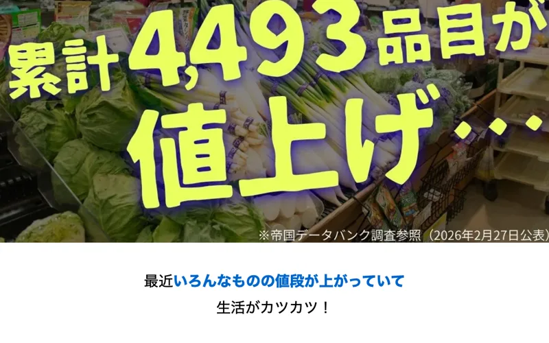 最近いろんなものの値段が上がっていて生活がカツカツ、という不安をあおる占い副業の広告ページ