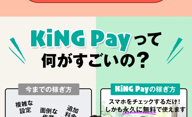 KiNG Payの広告ページのフッター。「Copyright KiNG Pay All rights reserved.」とだけ表示されている