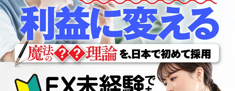「魔法の❓❓理論を、日本で初めて採用」という広告の見出し。理論の中身が伏せ字になっている