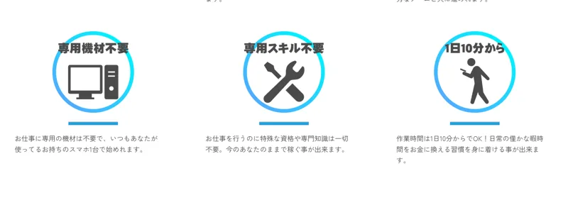 合同会社リストの広告。「専用機材不要」「専用スキル不要」「1日10分から」と手軽さを強調している