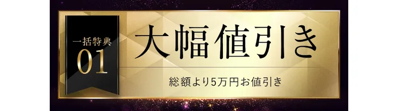 一括特典として総額より5万円値引きされると書かれている
