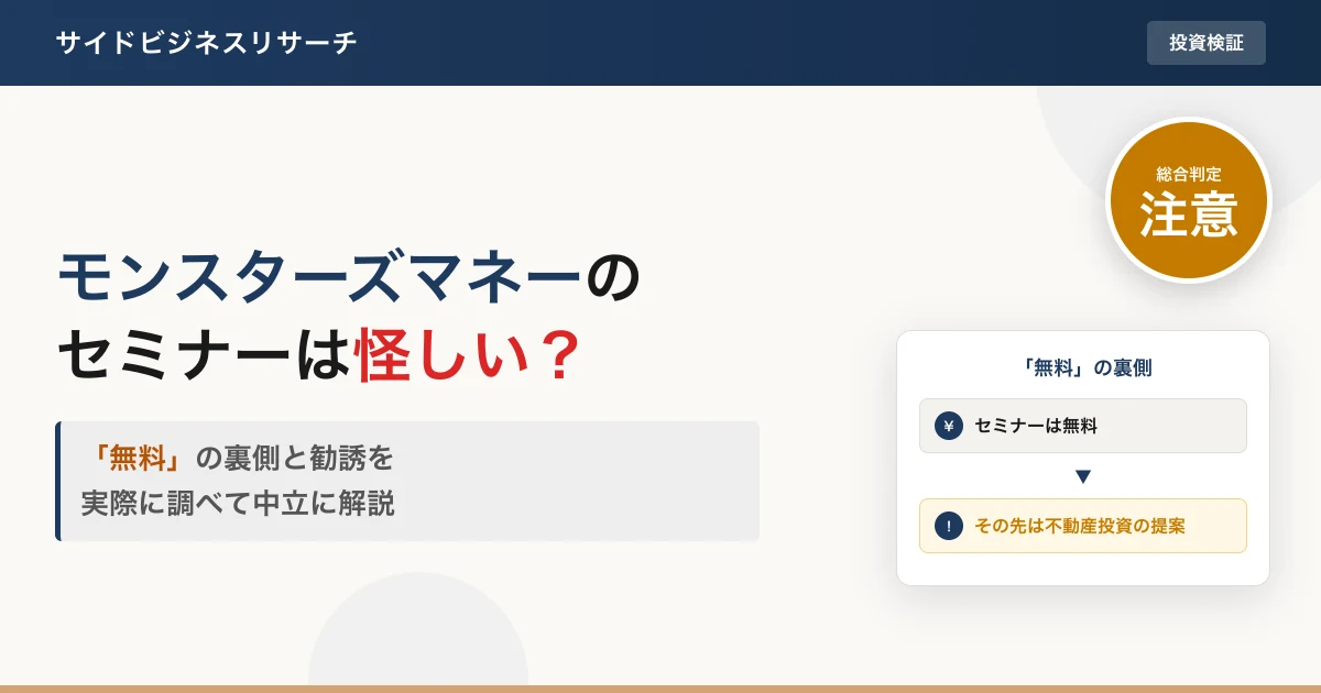 モンスターズマネーのセミナーは怪しい？勧誘と口コミを調査