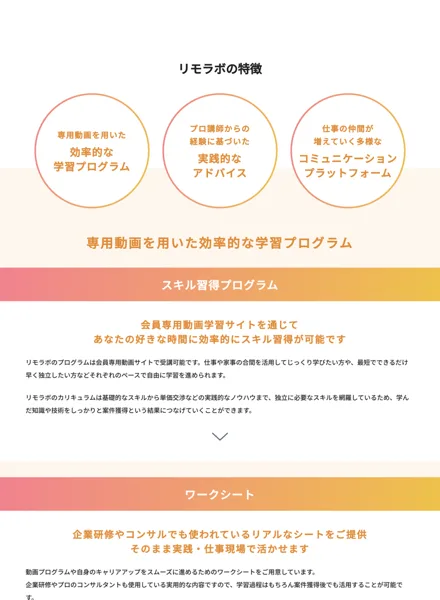 専用動画を用いた学習プログラムやプロ講師からのアドバイスを提供すると説明する画面