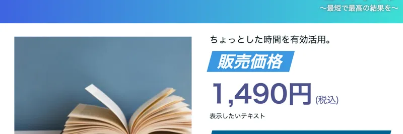 「ガイドブック 〜最短で最高の結果を〜」の販売ページ。ちょっとした時間を有効活用、販売価格1,490円と書かれている