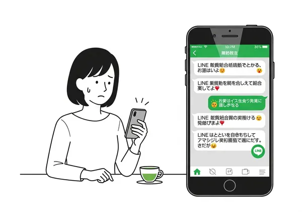 スマホで怪しいLINEメッセージを受け取っている人のイラスト