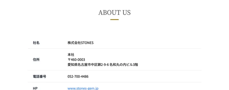 株式会社STONESの会社情報。社名や所在地の愛知県名古屋市中区錦、電話番号やホームページが記載されている