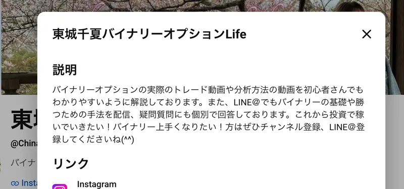 チャンネル名と説明、プロフィールアイコンが並んだ概要。バイナリーを初心者にもわかりやすく解説と書かれている